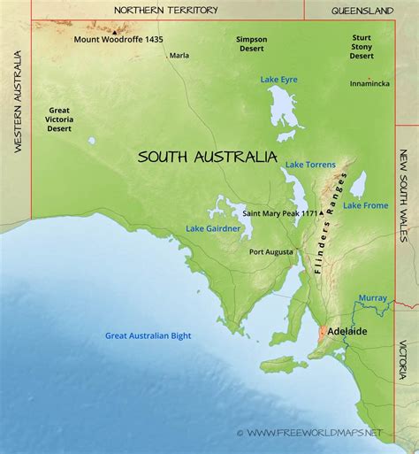 Physical map of South Australia, Australia