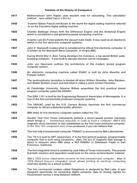 Timeline of The History of Computers | PDF | Personal Computers | Intel