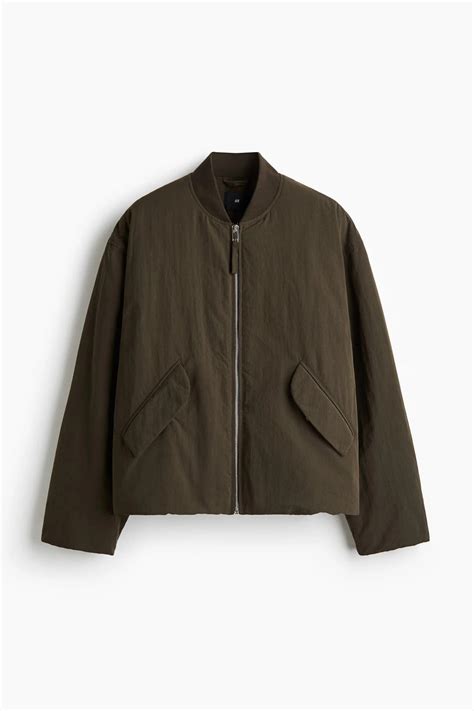 Olive Brown Zip-Up Jacket | Minimal Bomber Coat – parfaise