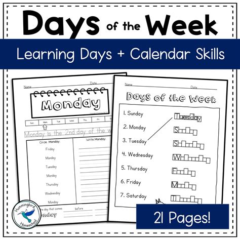 Days of the Week Printables! PDF Teaching Resource | Hummingbird ... - Worksheets Library