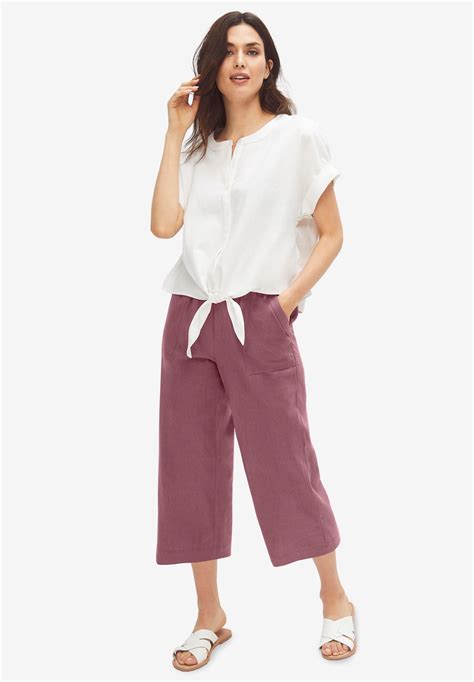 Ellos Women's Plus Size Linen Blend Drawstring Capris Pants | eBay