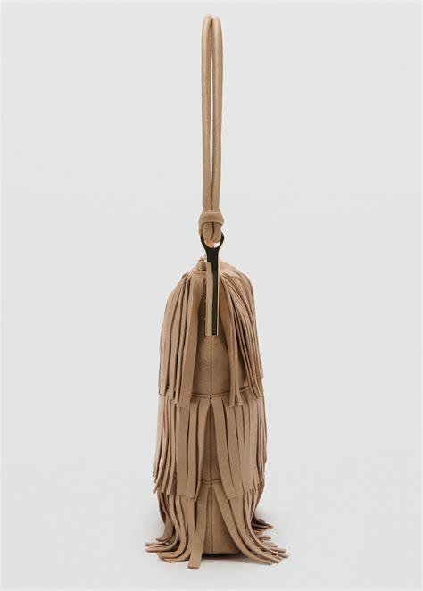Large leather shoulder bag with fringes - Women | MANGO Canada