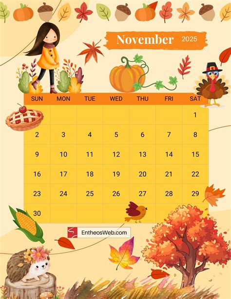 Thanksgiving 2025 Calendar Printable | Fanny Printable