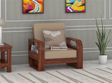 FrontWood Sheesham Wood 1 Seater Sofa Set for Living Room Home Office ...