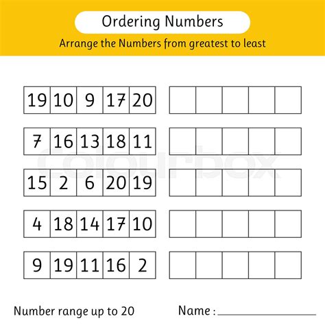 Ordering numbers worksheet. Arrange the numbers from greatest to least. Math. Number range up to ...
