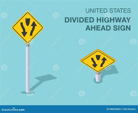 Isolated United States Divided Highway Ahead Sign. Front and Top View ...