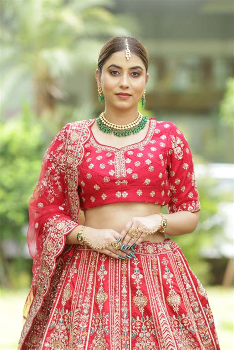 SHANNO Red 14 Kali Embroidered Bridal Lehenga Blouse With Scallop Dupa ...