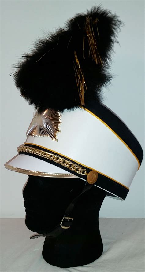 MARCHING BAND HAT w/ plume DRUM MAJOR black white Gold Size Burke High ...