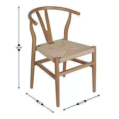 Merrick Lane Y-Back Style Stack Kitchen Chair w/ Wood Frame, Kraft Rope ...