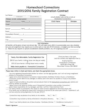 Fillable Online Family Registration Contract - Homeschool Connections ...