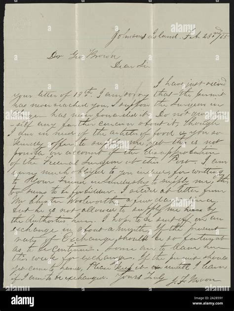 Prisoner's letter from J.F. Moon to Dr. George Brown from Johnson ...