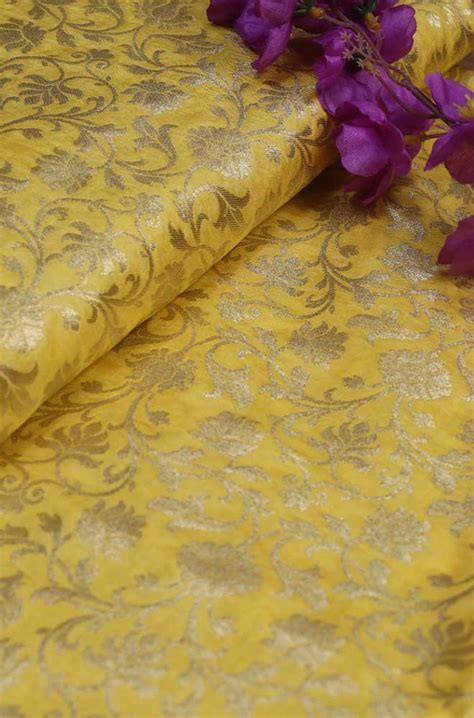Shop the Finest Yellow Banarasi Silk Fabric (1 Mtr) for Exquisite Designs
