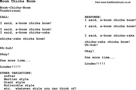 Traditional Song Boom Chicka Boom with Chords, Tabs and Lyrics