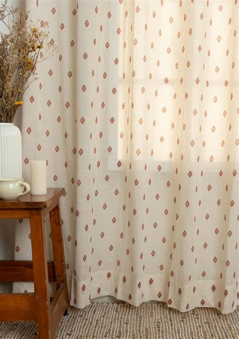 Noor Royal Blue and Brick Red minimal 100% cotton sheer curtain for li