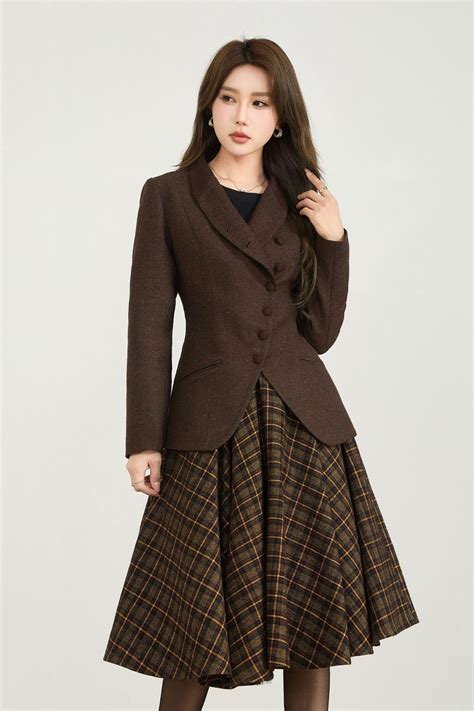 Wool Coat, Brown Short Jacket, Formal Coat Women, Winter Warm Peacoat ...