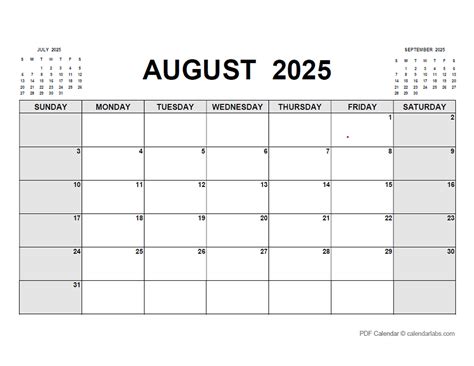 August Printable Calendar 2025