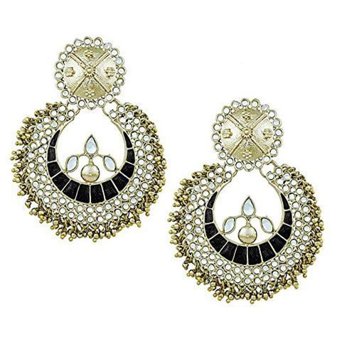Shining Jewel - By Shivansh Black Brass Traditional Chandbali Earrings ...