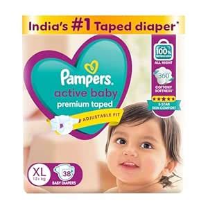 Pampers Active Baby Taped Diapers, Extra Large size diapers, (XL) 38 ...
