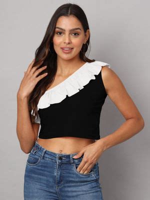 Buy BRINNS One Shoulder Ruffled Pure Cotton Crop Top White (3XL) Online