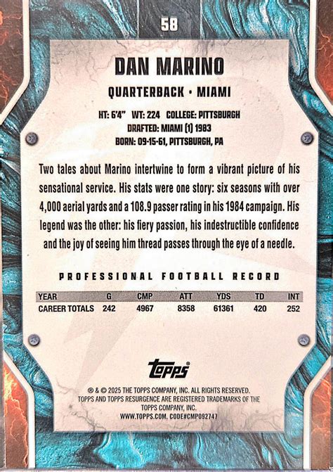 Dan Marino #58 Prices | 2024 Topps Resurgence | Football Cards