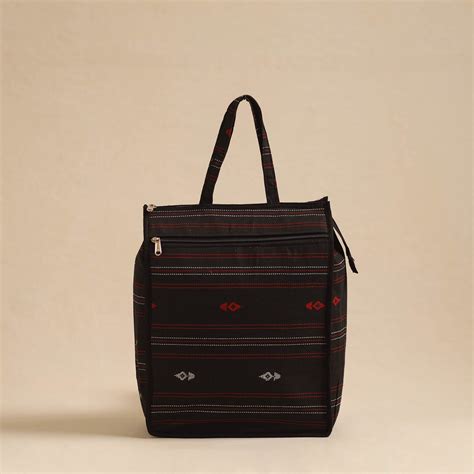 Black Handcrafted Cotton Shopping Hand Bag