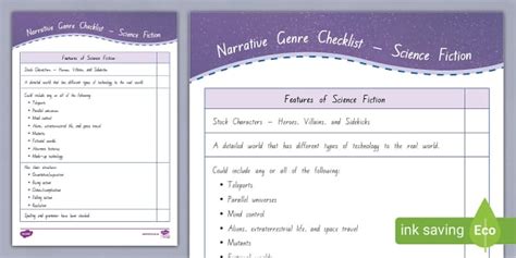 Narrative Genres Writing Checklist - Science Fiction