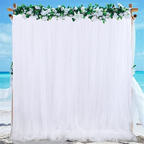 Buy White Tulle Backdrop Curtains for Baby Shower Parties 2 Layer Sheer ...