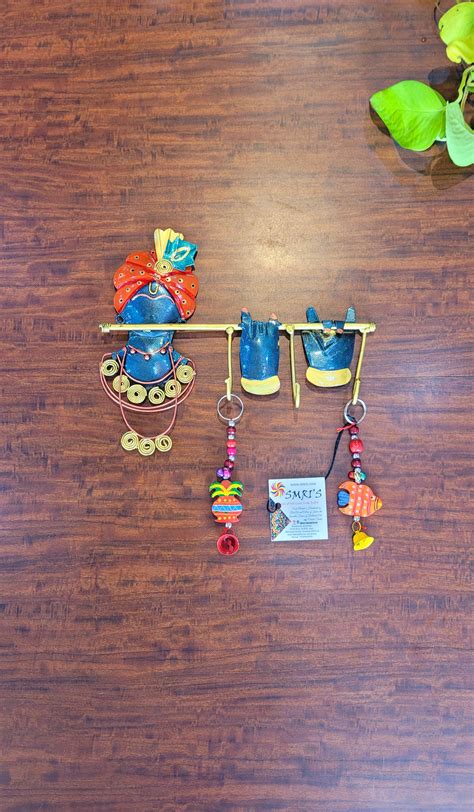 Krishna Key Holder Hooks black orange wall hanging decor – Smris