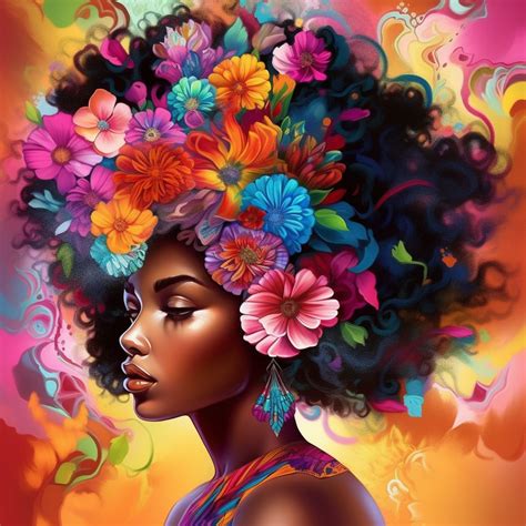 a painting of a woman with flowers in her hair | African art paintings ...