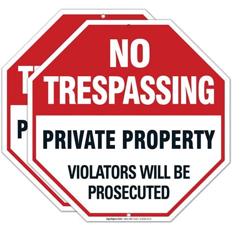 Buy No Trespassing Sign, Private Property, 2 Pack 12x12 Octagon Shaped ...