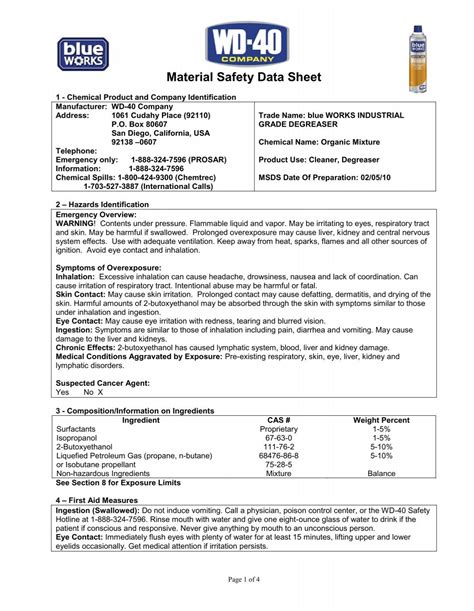 Material Safety Data Sheet (MSDS) - WD-40 Company
