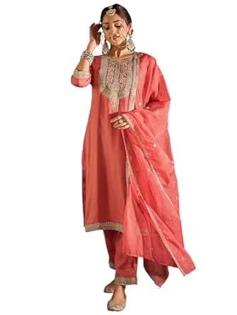 Buy INDO ERA Women's Straight Silk Blend Ethnic Motifs Embroidered ...