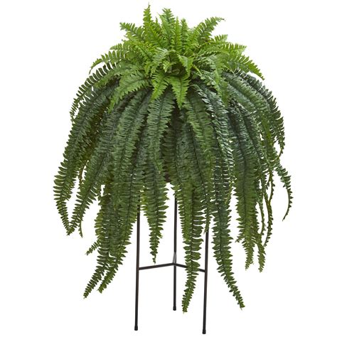 44” Boston Fern Artificial Plant in Stand Black Planter | Nearly Natural
