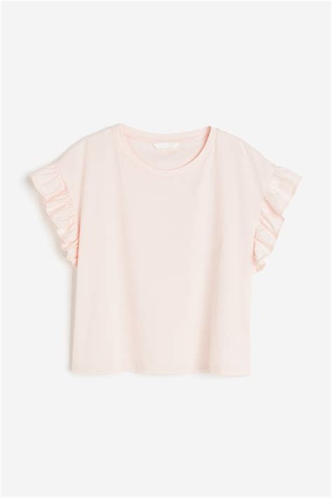 Frill-trim cotton top - Light pink - Ladies | H&M IN