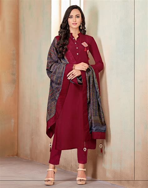 Maroon Heavy Jam Cotton With Designer Jams Work Suit – Sareewave