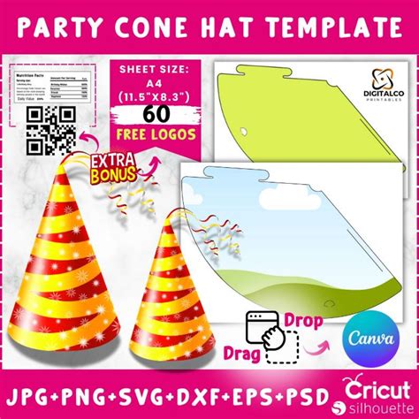 Party Cone Hat Template: Party Hat Template, Birthday Hat Template ...