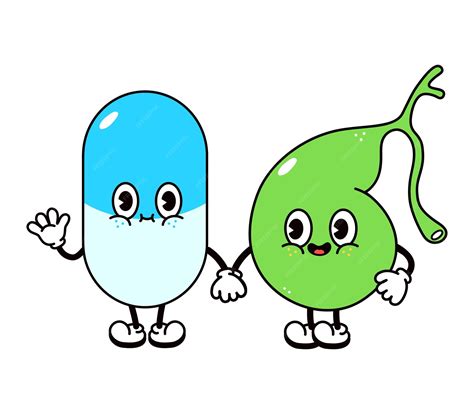 Cute funny happy gallbladder and pill character | Premium Vector