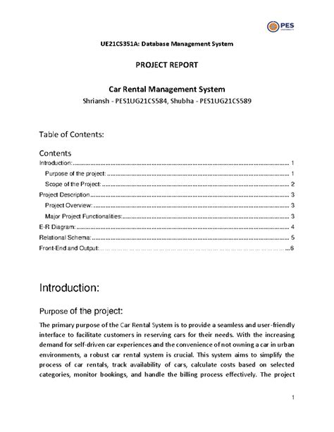 UE21CS351A: Project Report on Car Rental Management System - Studocu