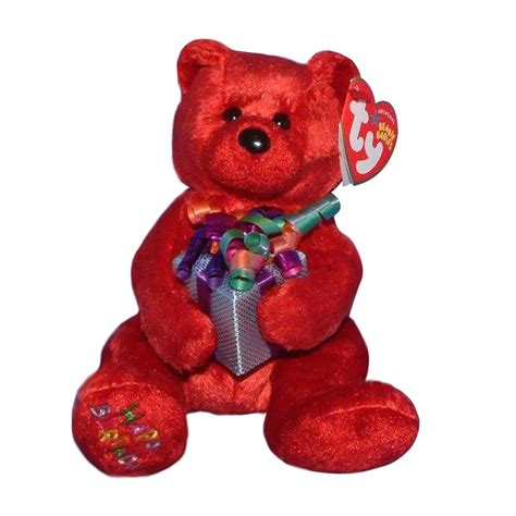 Ty Beanie Baby: Happy Birthday the Bear - Red - Holding Gift | Stuffed ...