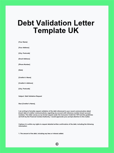 Debt Validation Letter Template UK