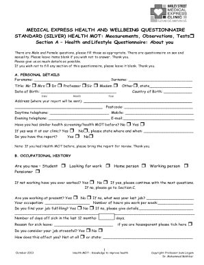 Fillable Online Medical health and lifestyle questionnaire - Unum Fax ...