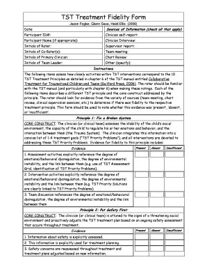 TST Treatment Fidelity Form - Blank Fillable Template | Fill Out, Print ...