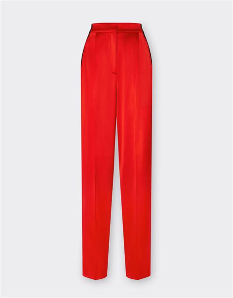 Chinos in stretch satin twill in Rosso Dino for Women | Ferrari®