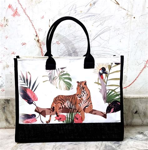 Handmakers Custom Tiger Print Jute Tote Bags for Malaysia-Themed ...