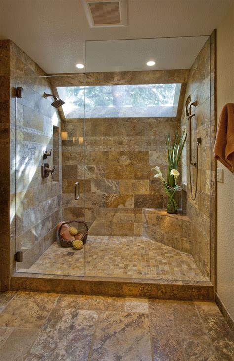 Elegant Walk-In Shower With Tile Walls and Skylight – House Design and ...