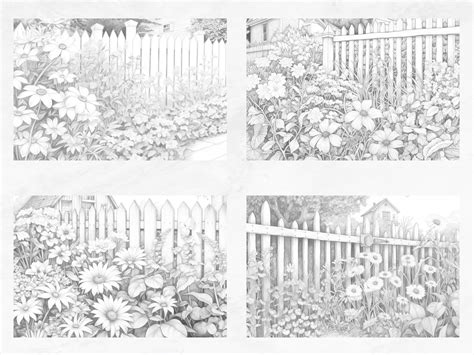 25 Coloring Pages, Country Fences Coloring Book for Adults Grayscale ...