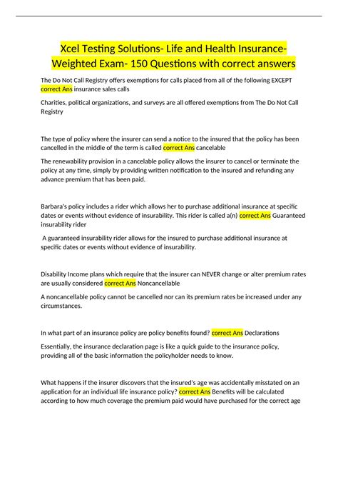 XCEL Life and Health Insurance Examination Bundle - Stuvia US