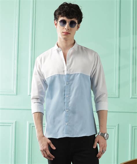 Fresh Wave Two-Tone Cotton Blend Sky Blue Casual Shirt – Woxen