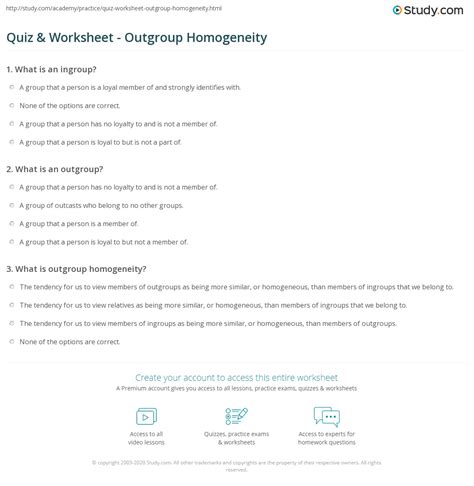 Quiz & Worksheet - Outgroup Homogeneity | Study.com