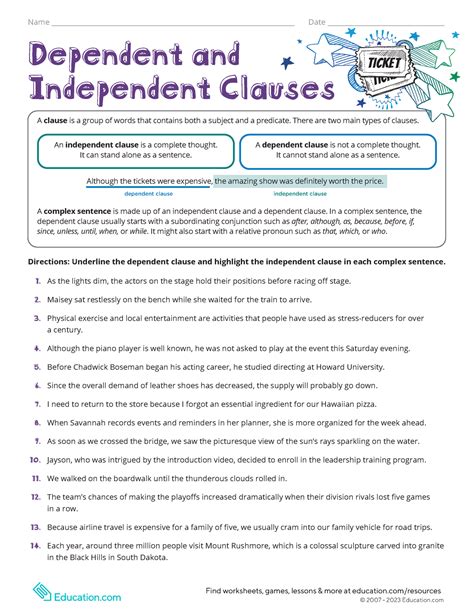 Dependent and independent clauses - Name - Studocu